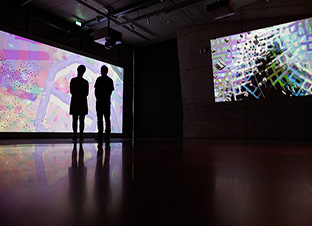 AI artworks and live data feeds.