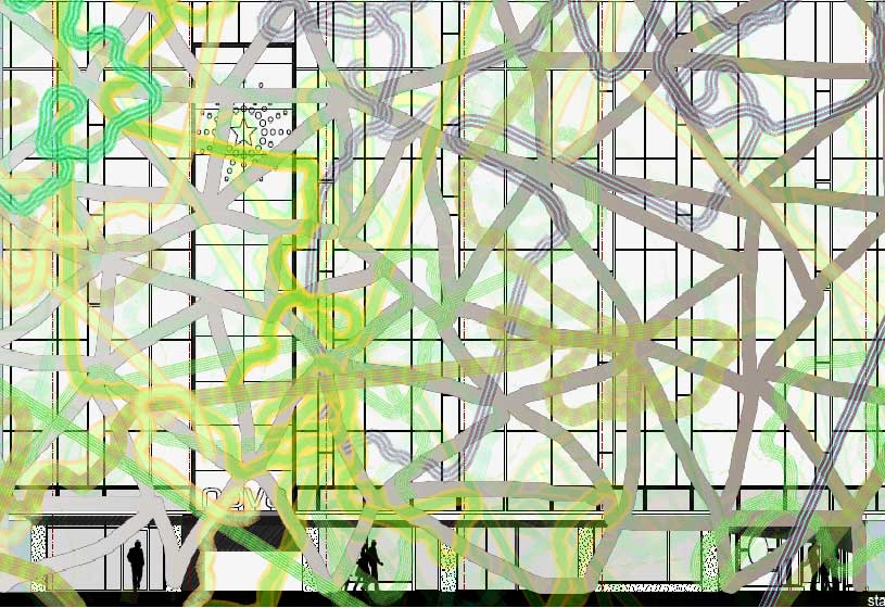 Stanza responsive architecture.This shows live generative patterns which can grow over the surface to give an example for coded movement 
