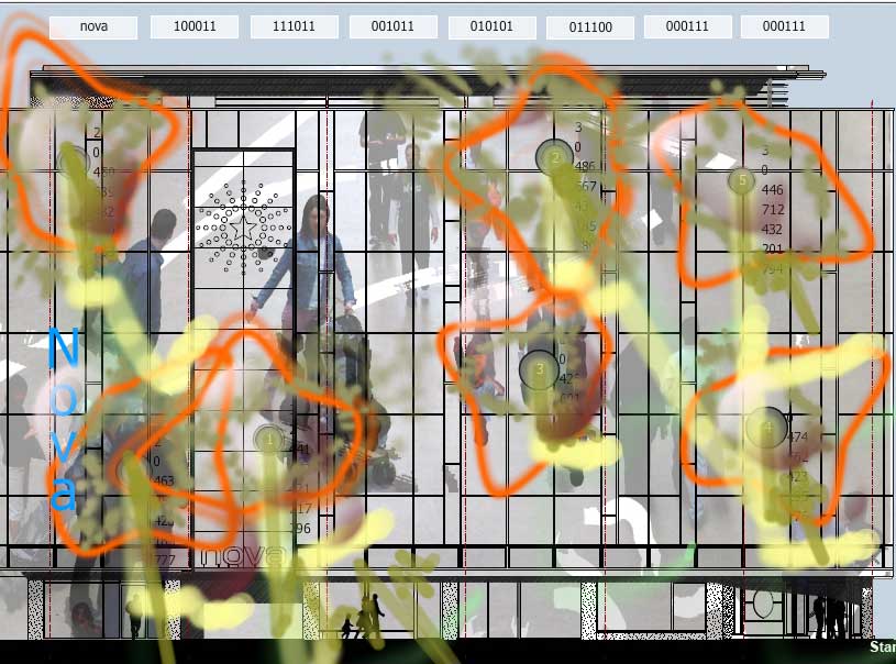 This proposal has won the Nova Folkets Hus facade international juried competition and is now in development. This AOF Nova facade utilizes, electronic art, new digital media, interactive technology, dynamic real time solutions, and networked space to create responsive architecture that reflects the emotional real time state of the city of Trondheim by UK artist Stanza. 