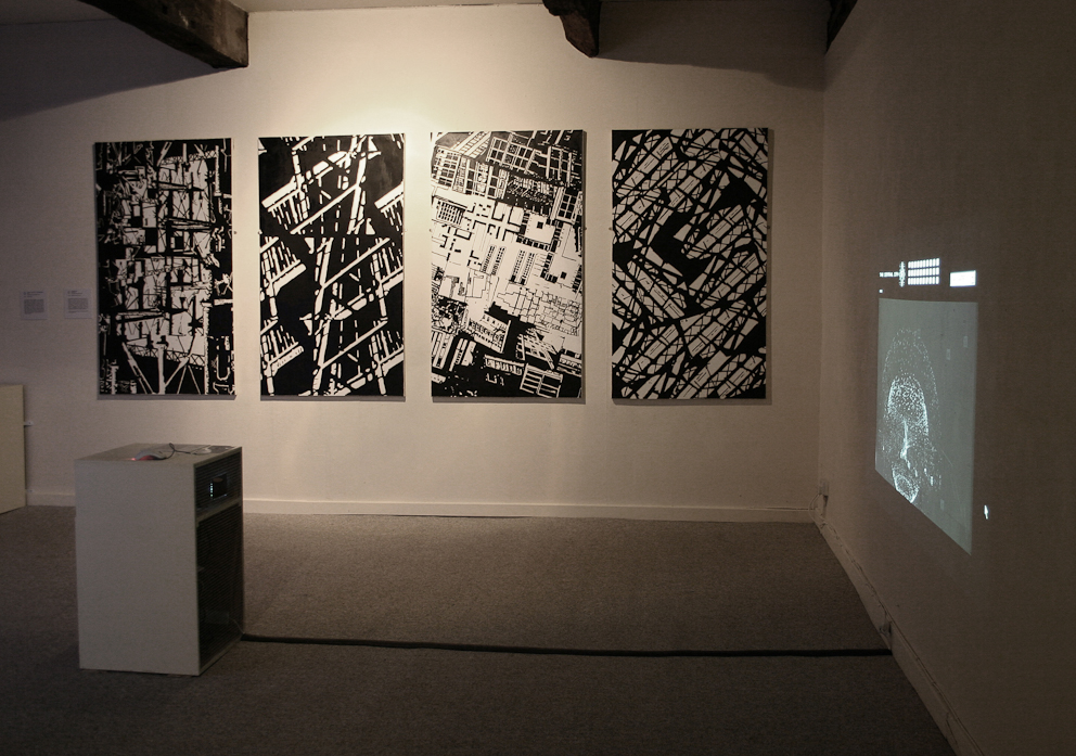 Steve Tanza Oil Stanza Paintings, Oil on canvas, 1989, city, urban, towers blocks and estates, maps , industrial.