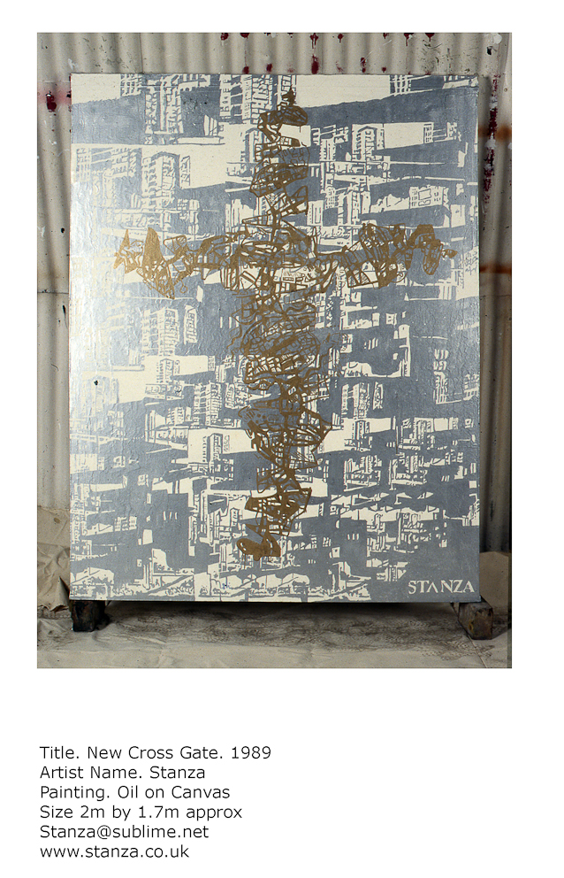 Stanza Oil Stanza Paintings, Oil on canvas, 1989, city, urban, towers blocks and estates, maps , industrial.