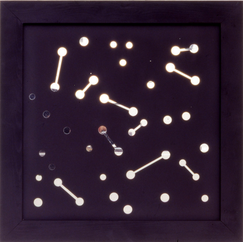 Drawings by hand on mirror. The white bits are mirror plate and are refective. 75 cm square. . Artwork By Stanza 