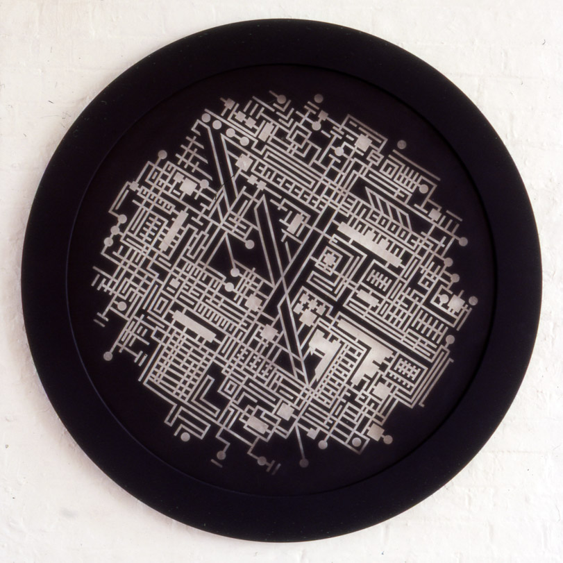 Drawing by hand, on perspex. 100 cm by100 cm . Artwork By Stanza , Stanza city, work on glass, maps, cities, contemporary art, layers of maps, mapping 