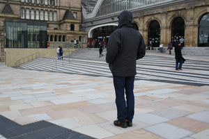 The artist Stanza in a new Public Square. 